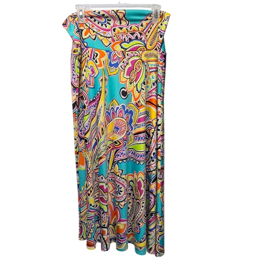 Sunny Taylor Womens Large Paisley Maxi Skirt Multi Color Psychedelic Stretch‎ L